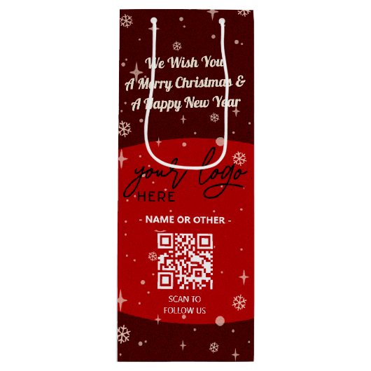 Rood kerstfeest Business Logo QR-code Snowflake Wijn Cadeautas (Voorkant)