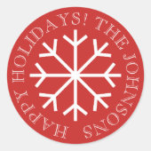 Rood kerstfeest cadeau snowflak klein ronde sticker (Voorkant)