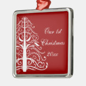 Rood kerstfeest, eerste kerstmis metalen ornament (Links)