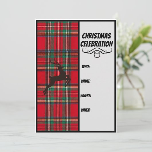 Rood-kerstfeest en zwarte rendierfeestdag kaart (Staand voorkant)