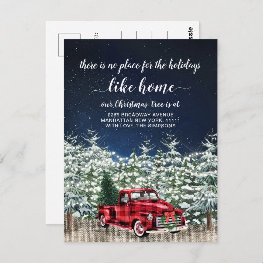 Rood kerstfeest feestdag aankondiging briefkaart (Voorkant / Achterkant)