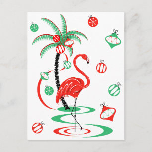 Rood kerstfeest Flamingo Baubles briefkaart