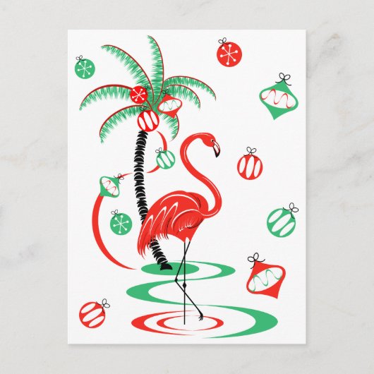 Rood kerstfeest Flamingo Baubles briefkaart (Voorkant)
