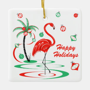 Rood kerstfeest Flamingo Baubles Feestdagen vierka Keramisch Ornament