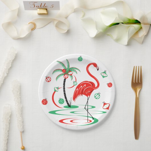 Rood kerstfeest Flamingo Baubles papier bord (Huwelijk)