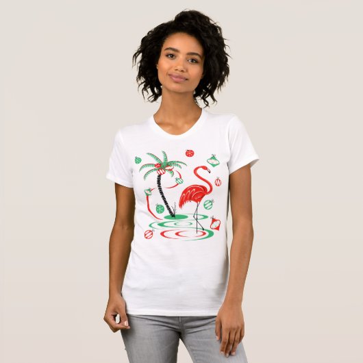 Rood kerstfeest Flamingo Baubles t-shirt vrouwen (Voorkant volledig)