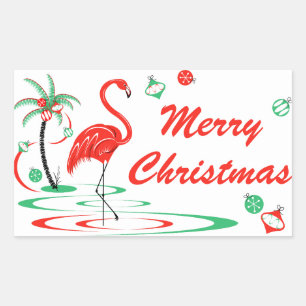 Rood kerstfeest Flamingo Merry kerst rechthoek Rechthoekige Sticker
