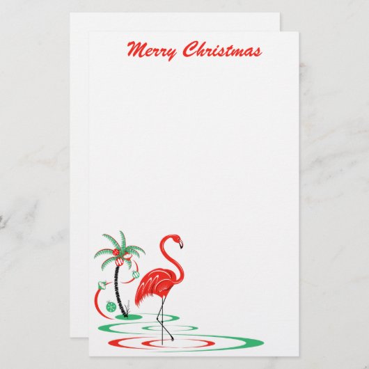 Rood kerstfeest Flamingo Merry-kerstbriefjes Briefpapier (Voorkant / Achterkant)