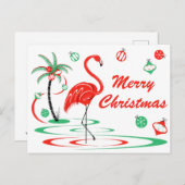 Rood kerstfeest Flamingo Merry-kerstlandschap Briefkaart (Voorkant / Achterkant)