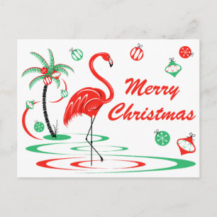 Rood kerstfeest Flamingo Merry-kerstlandschap Briefkaart