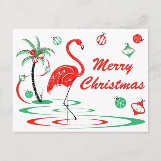 Rood kerstfeest Flamingo Merry-kerstlandschap Briefkaart (Voorkant)