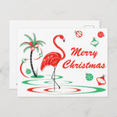 Rood kerstfeest Flamingo Merry-kerstlandschap Feestdagenkaart (Voorkant / Achterkant)