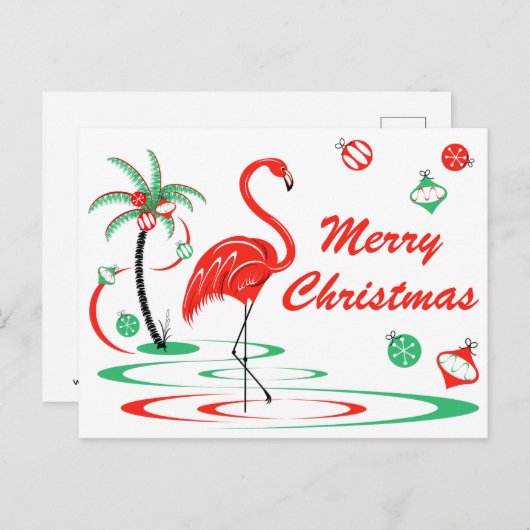 Rood kerstfeest Flamingo Merry-kerstlandschap Feestdagenkaart (Voorkant / Achterkant)