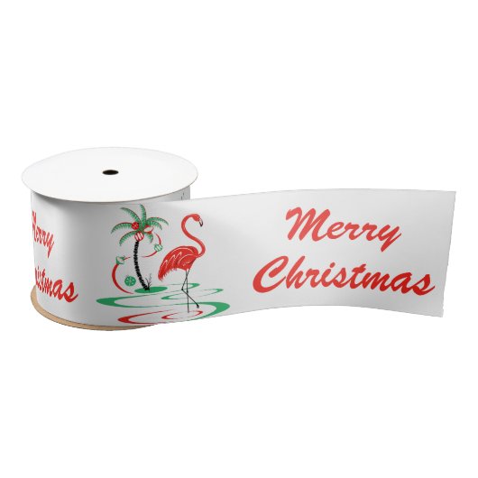 Rood kerstfeest Flamingo Merry-kerstlint Satijnen Lint (Spoel)