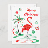 Rood kerstfeest Flamingo Merry-kerstportret Feestdagenkaart (Voorkant / Achterkant)