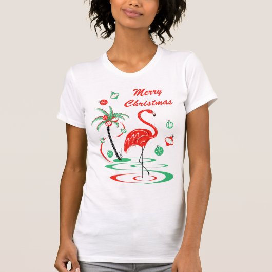 Rood kerstfeest Flamingo Merry kerstt-shirt T-shirt (Voorkant)