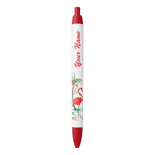 Rood kerstfeest Flamingo Naam pen (Voorkant Verticaal)