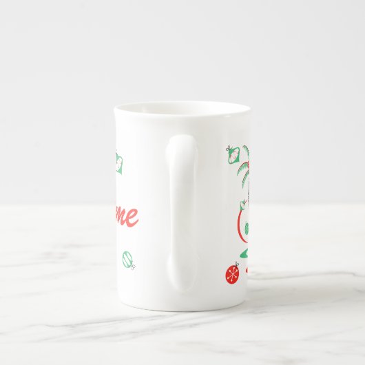 Rood kerstfeest Flamingo Name bone china Porselein Kop (Achterkant)