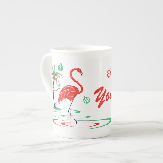 Rood kerstfeest Flamingo Name bone china Porselein Kop (Links)