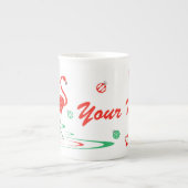 Rood kerstfeest Flamingo Name bone china Porselein Kop (Voorkant)