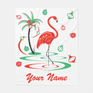 Rood kerstfeest Flamingo Name fleece Deken