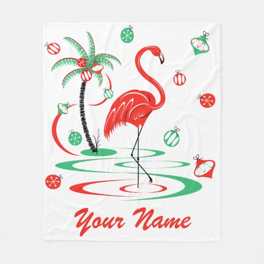 Rood kerstfeest Flamingo Name fleece Deken (Voorkant)