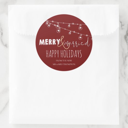 Rood Kerstfeest & Getrouwd Pasgetrouwd Prettige Fe Ronde Sticker (Tas)