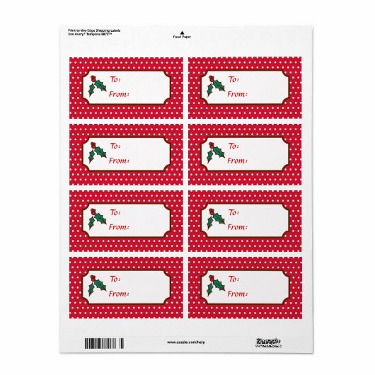 Rood kerstfeest Holly Holiday Gift Labels Labels (Full Sheet)