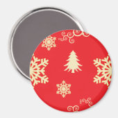 Rood kerstfeest met Cream Snowflakes Magneet (Voorkant / Achterkant)