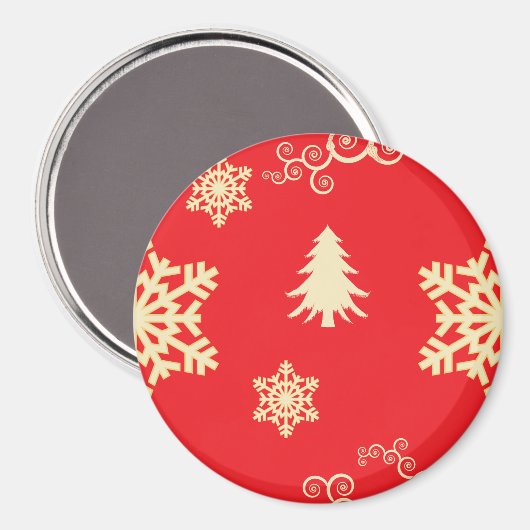 Rood kerstfeest met Cream Snowflakes Magneet (Voorkant / Achterkant)