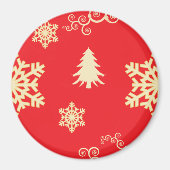 Rood kerstfeest met Cream Snowflakes Magneet (Voorkant)