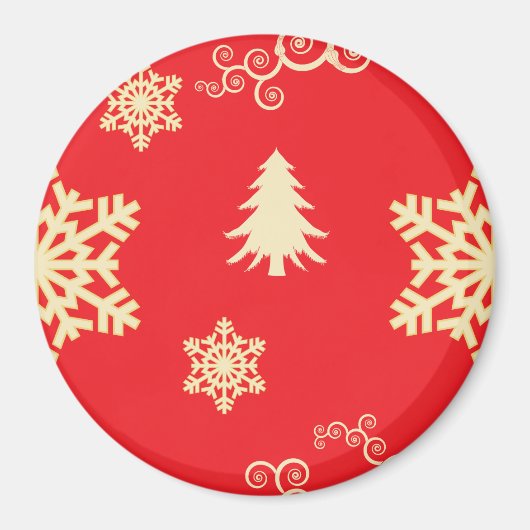 Rood kerstfeest met Cream Snowflakes Magneet (Voorkant)