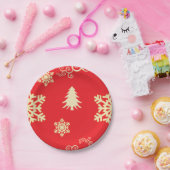 Rood kerstfeest met Cream Snowflakes Papieren Bordje (Feest)