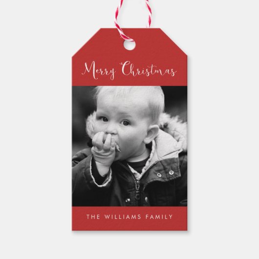 Rood kerstfeest met feestdag cadeaulabel (Voorkant)