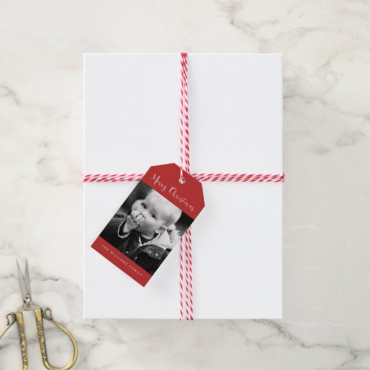 Rood kerstfeest met feestdag cadeaulabel (Met Touw)