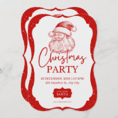 Rood kerstfeest met kerstman uitnodiging (Voorkant / Achterkant)