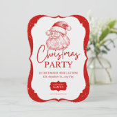 Rood kerstfeest met kerstman uitnodiging (Staand voorkant)