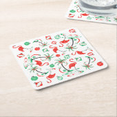 Rood kerstfeest met multivierkant kartonnen onderzetters (Schuin)
