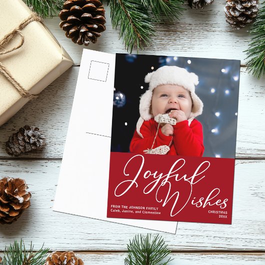 Rood kerstfeest met vreugde feestelijke foto briefkaart