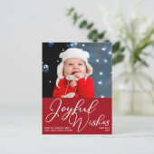 Rood kerstfeest met vreugde feestelijke foto briefkaart (Staand voorkant)