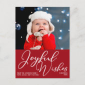 Rood kerstfeest met vreugde feestelijke foto briefkaart (Voorkant)