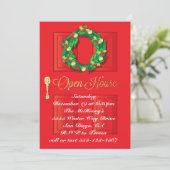 Rood kerstfeest Open Huis met adem Kaart (Staand voorkant)