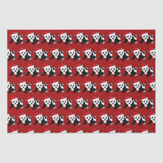 Rood kerstfeest Panda Beer Cute Holiday Tissuepapier (Voorkant)