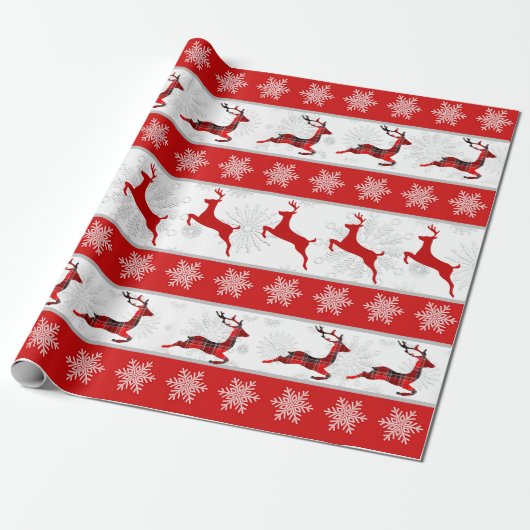 Rood kerstfeest, rood en wit snowflake patroon cadeaupapier (Uitgerold)