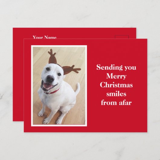 Rood kerstfeest voor rendieren met een teugelgliml briefkaart (Voorkant / Achterkant)