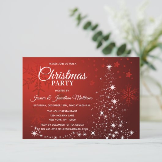 Rood KERSTFEEST Witte Sneeuwvlokken Boom Sparkle Kaart (Staand voorkant)