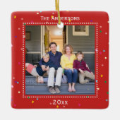 Rood kerstfeestdag Lijst Familie keepaardfoto Keramisch Ornament (Voorkant)