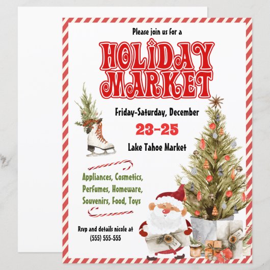Rood kerstfeestdag marktuitnodiging (Voorkant / Achterkant)