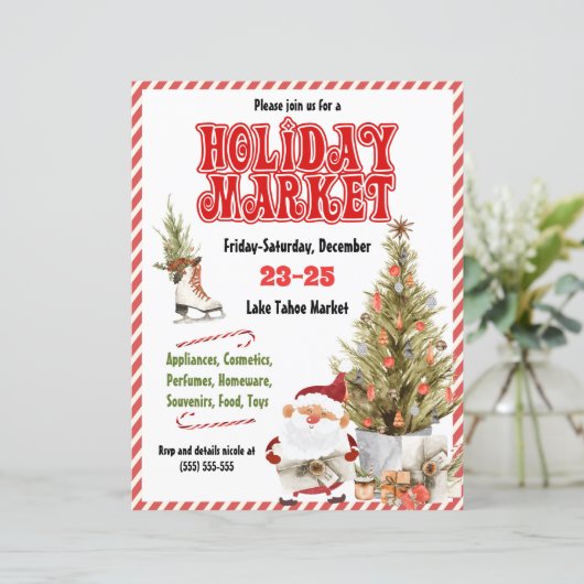 Rood kerstfeestdag marktuitnodiging (Staand voorkant)