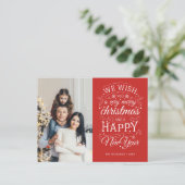 Rood-kerstfeestdag met zeer prettige feestdagen briefkaart (Staand voorkant)